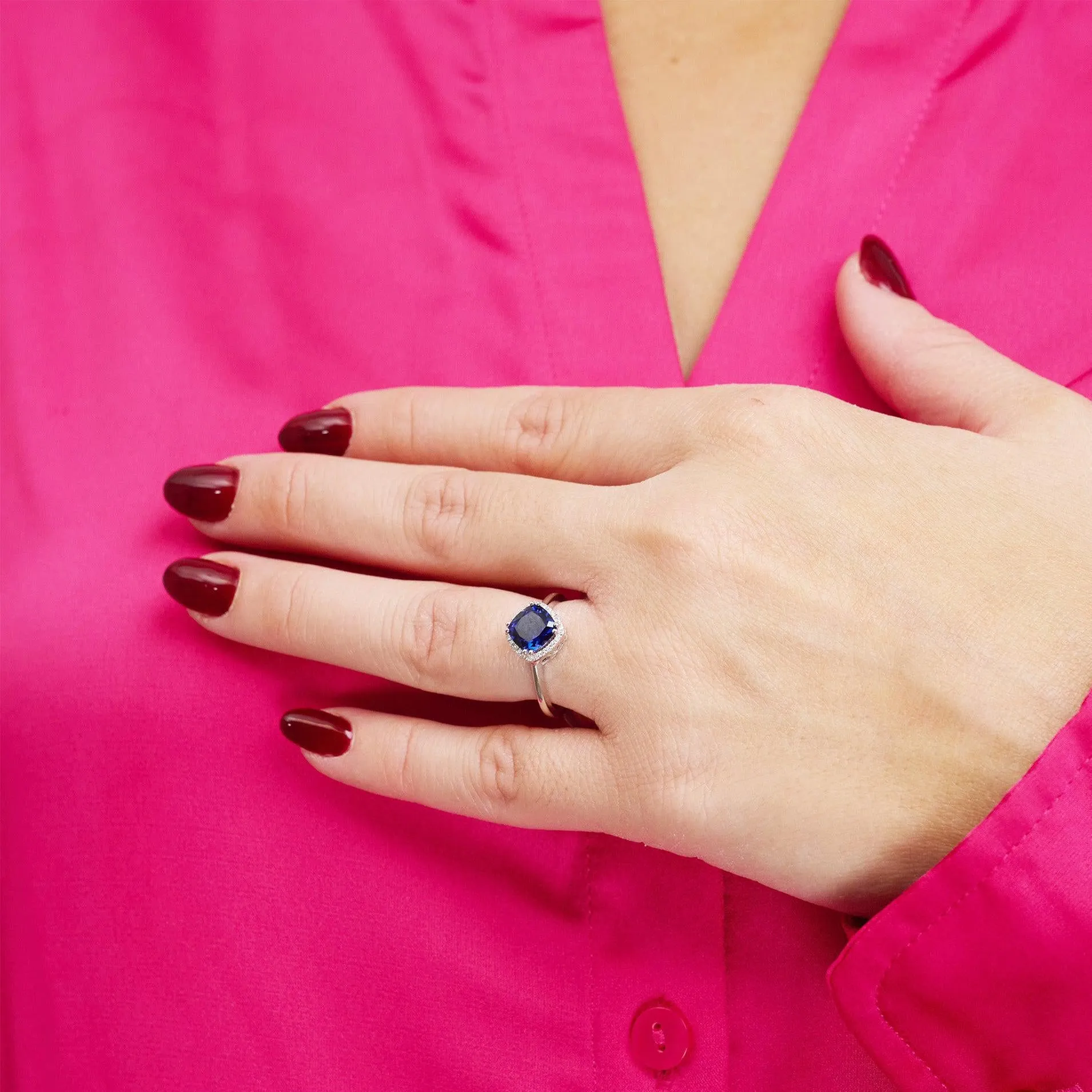 Cushion Ruby Gemstone Diamond Halo Ring