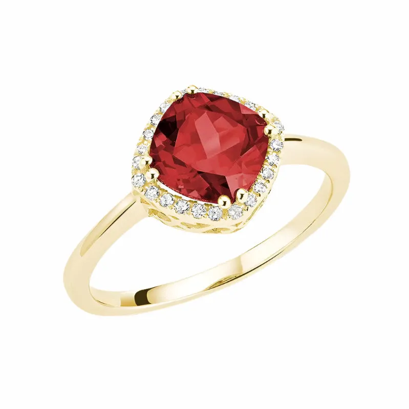 Cushion Ruby Gemstone Diamond Halo Ring