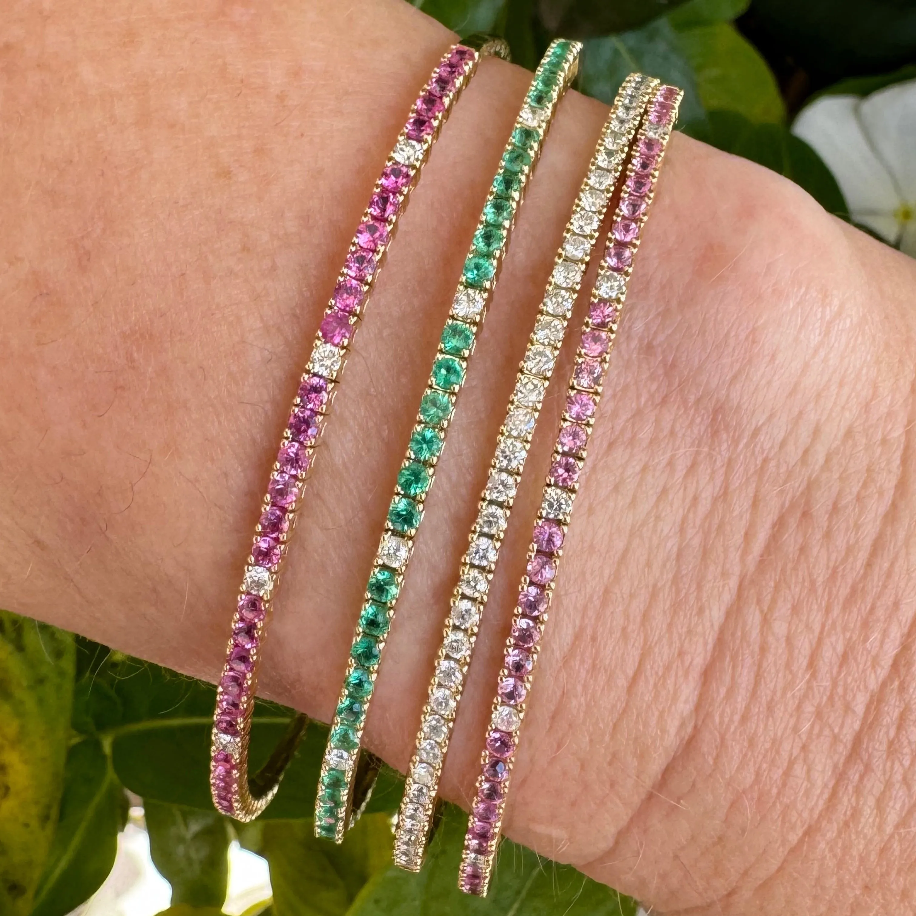 Dark Pink Sapphire & Diamond Flexi Bangle