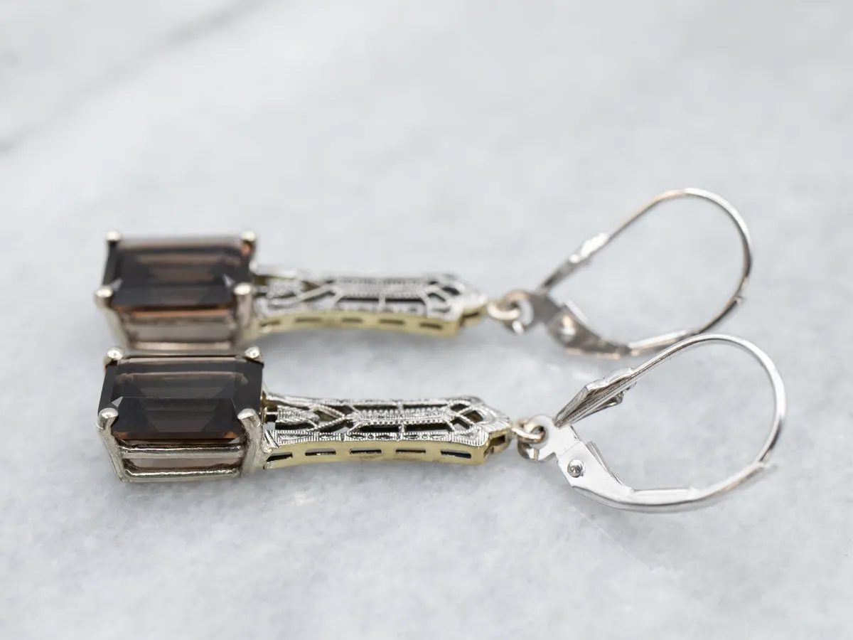Deco Filigree Smoky Quartz Gemstone Earrings