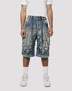 Designer fashion items Grindhouse Diamond Pinch Cargo Blue Denim Shorts Fashion labels