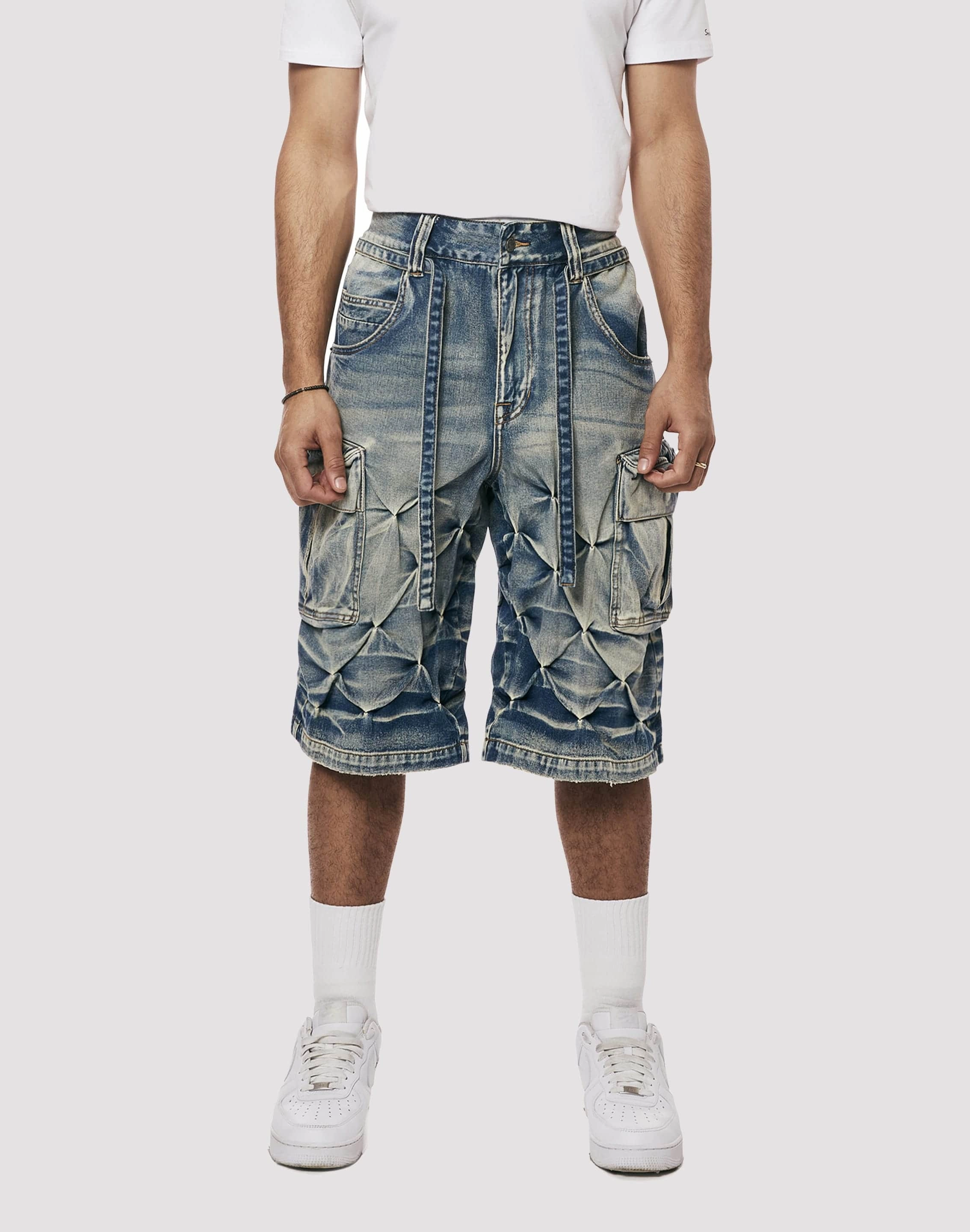 Designer fashion items Grindhouse Diamond Pinch Cargo Blue Denim Shorts Fashion labels