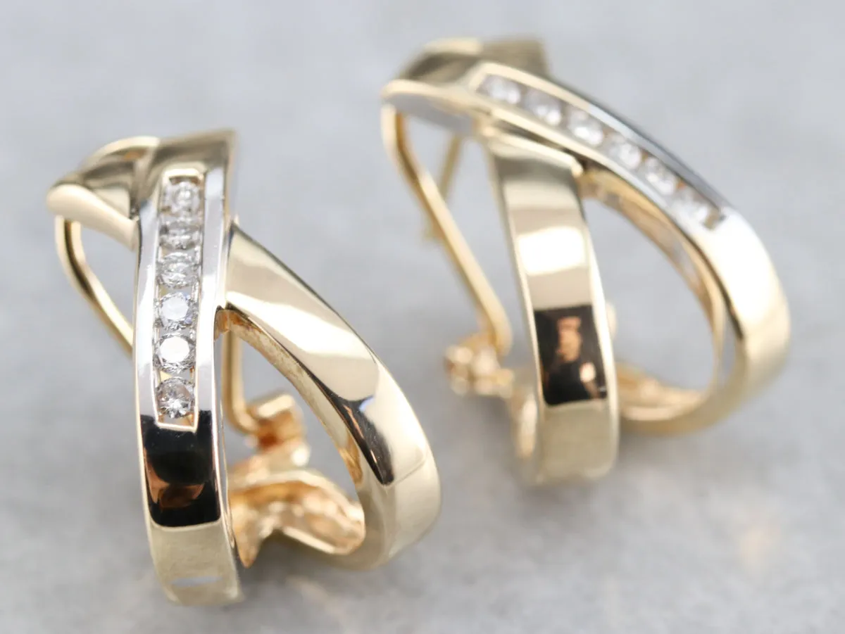 Diamond Drop Hoop Earrings
