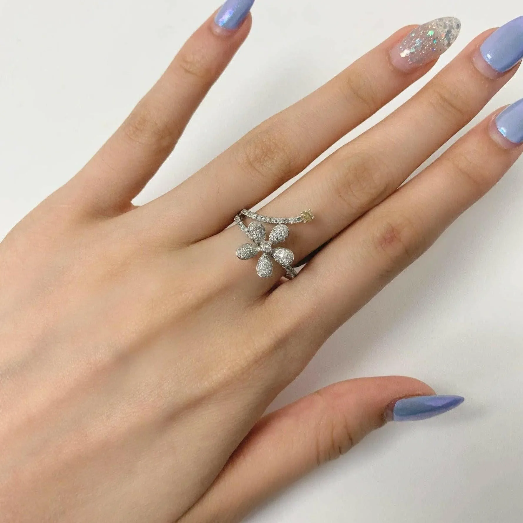 Diamond Flower Ring in White Gold