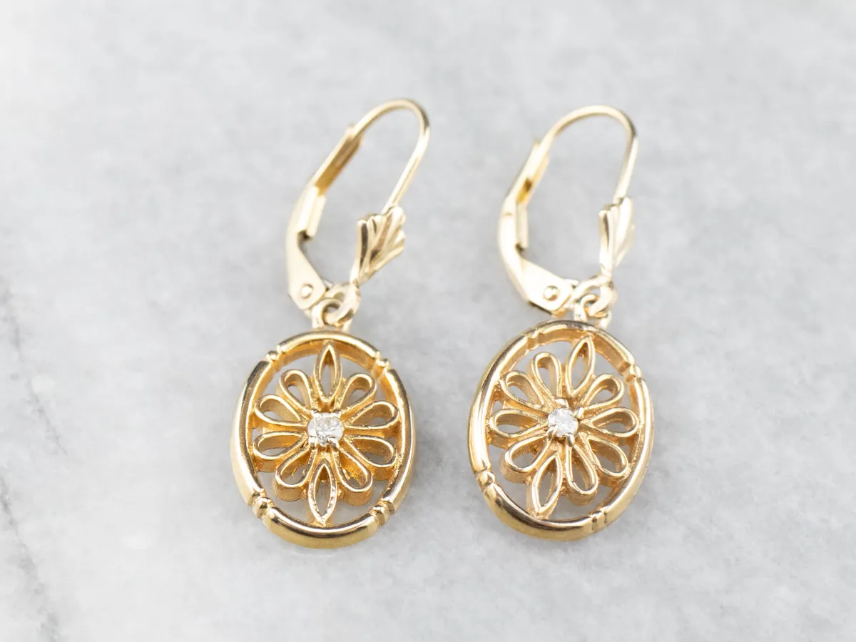 Diamond Gold Filigree Drop Earrings