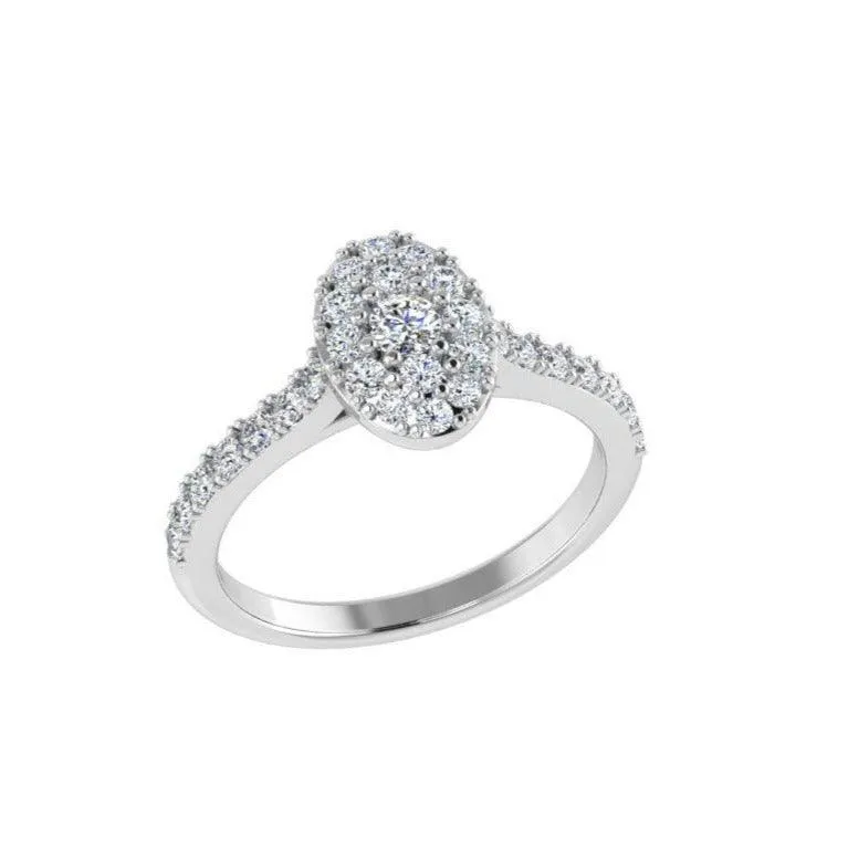 Diamond Oval Cluster Halo Engagement Ring
