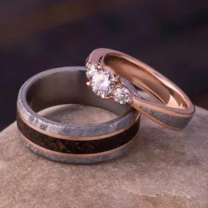 Dinosaur Bone And Meteorite Ring Set