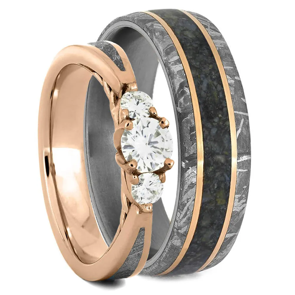 Dinosaur Bone And Meteorite Ring Set