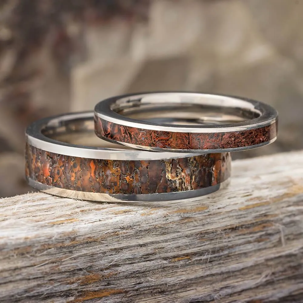 Dinosaur Bone His & Hers Matching Wedding Bands
