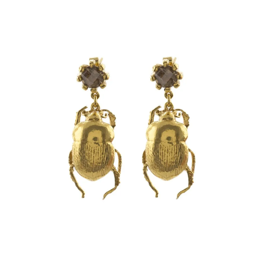 D'or Beetle & Smoky Quartz Drop Earrings