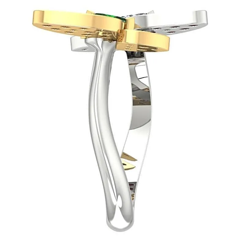 Double Butterfly Ring 14K two tone Gold Setting