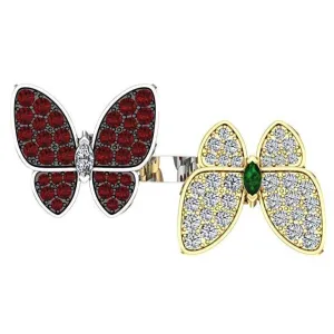 Double Butterfly Ring 14K two tone Gold Setting