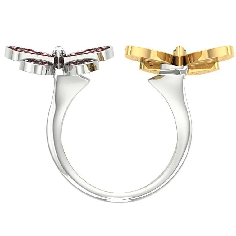 Double Butterfly Ring 14K two tone Gold Setting
