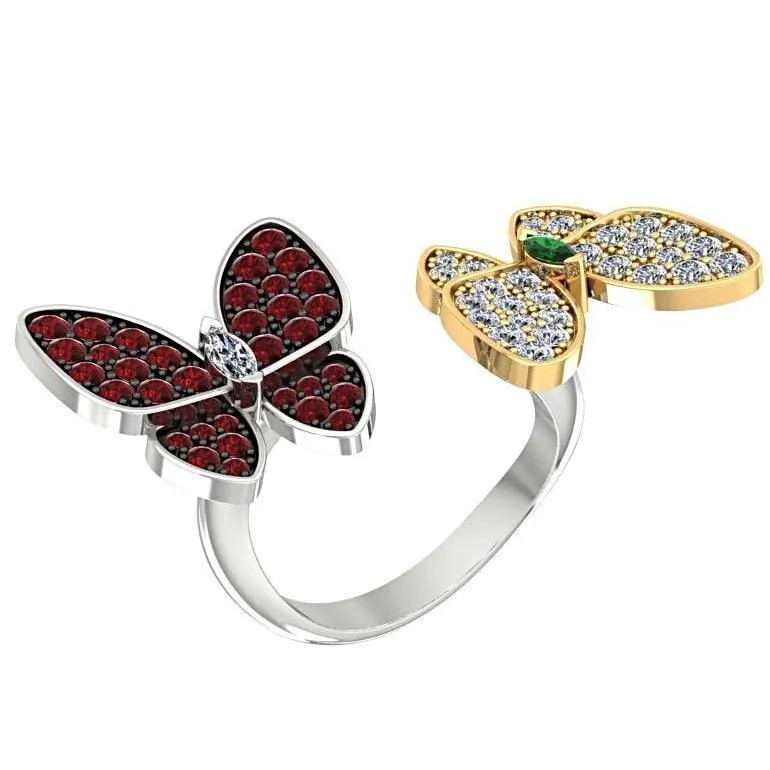 Double Butterfly Ring 14K two tone Gold Setting