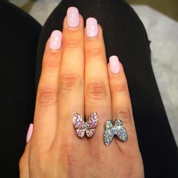 Double Butterfly Ring 14K two tone Gold Setting