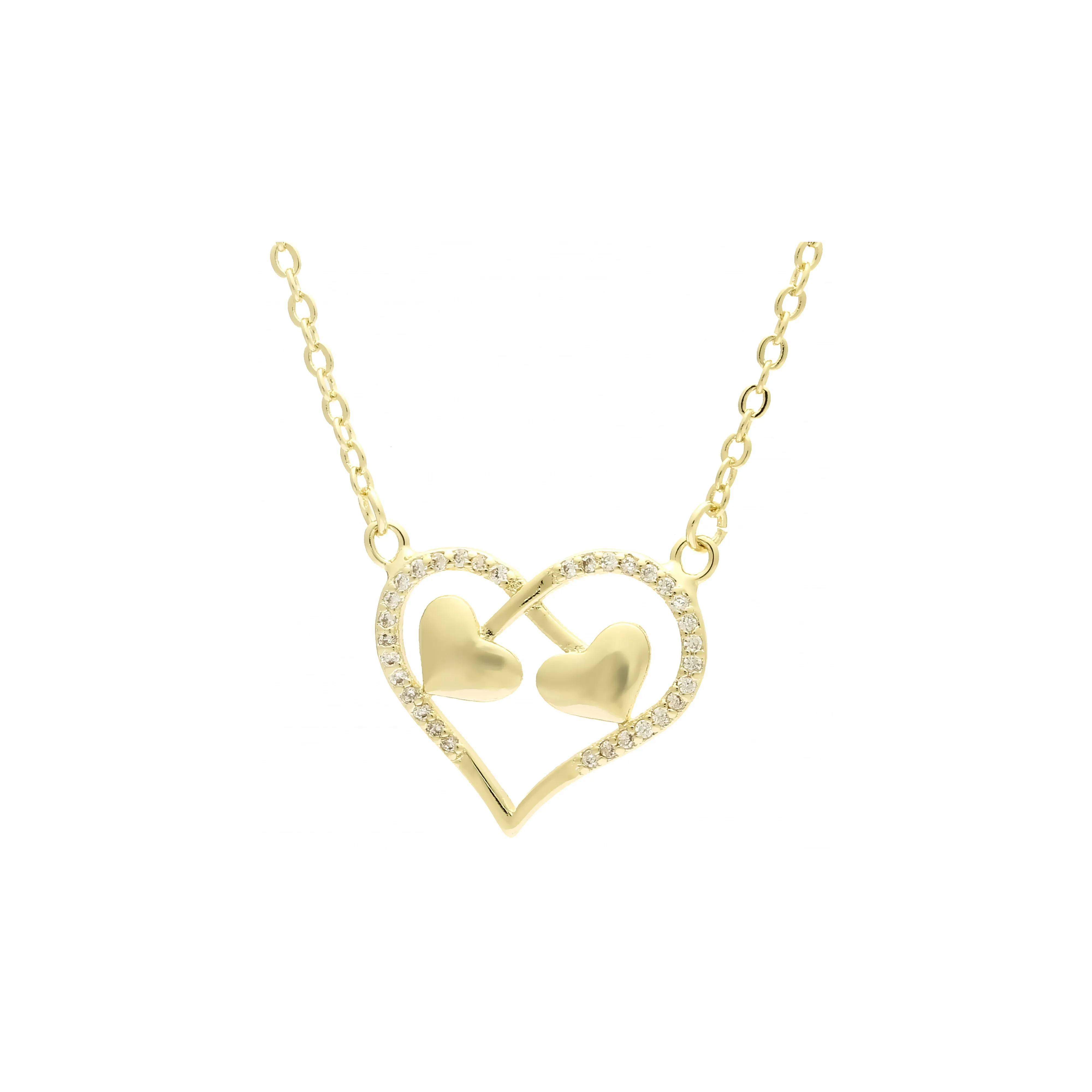 Double hearts in heart 14K Gold necklace