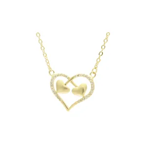 Double hearts in heart 14K Gold necklace