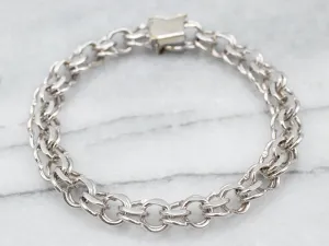 Double Link White Gold Charm Bracelet
