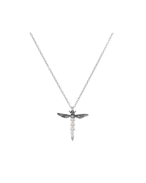 Dragonfly Silver Necklace w. Pearl