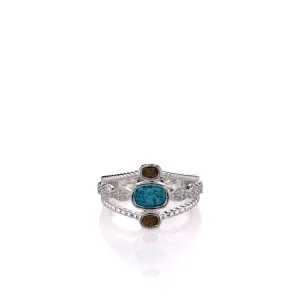 Dune Sterling Silver Diamond & Turquoise Boho Stack Ring - Size 7