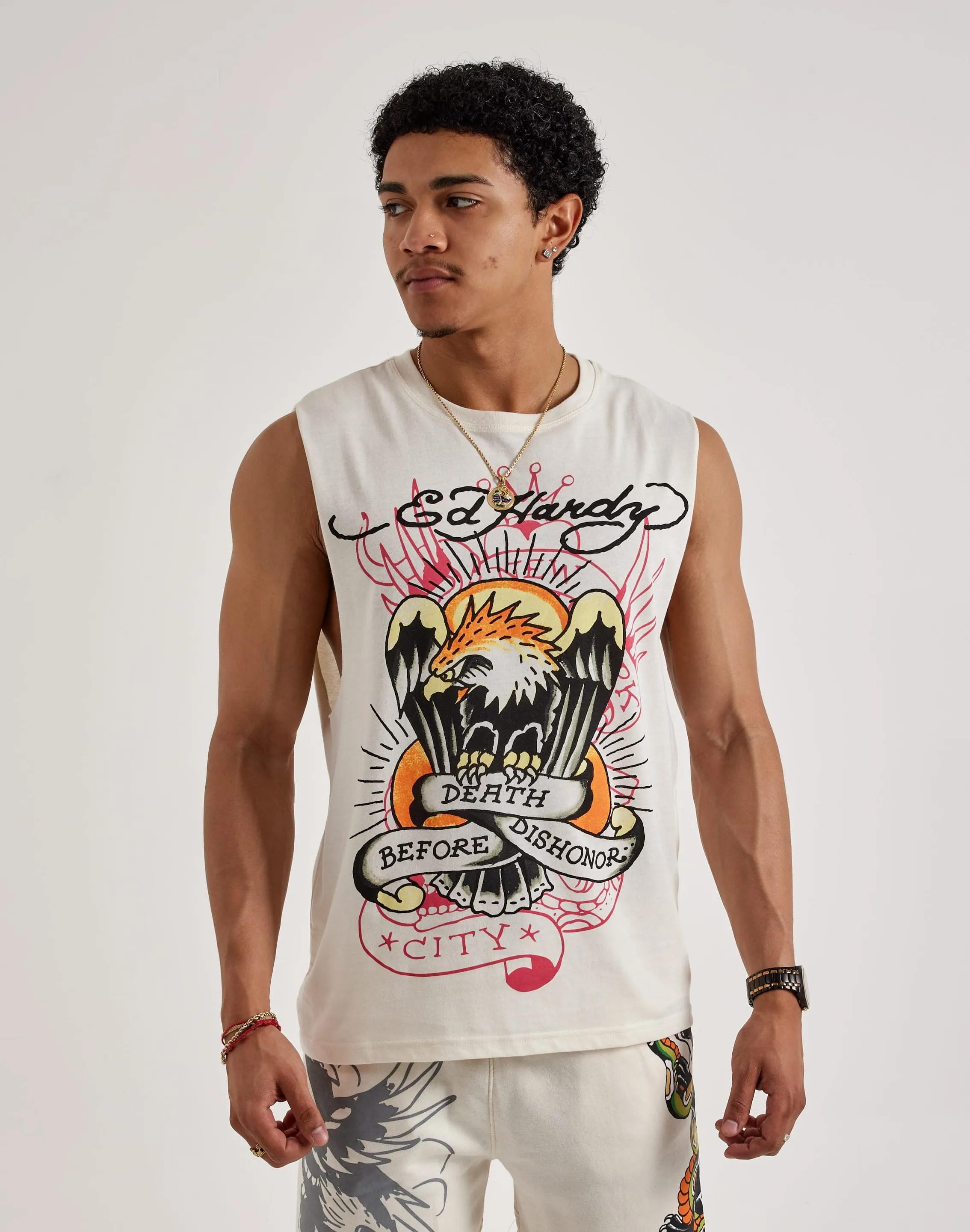 Ed Hardy Death Before Dishonor Eagle Sleeveless Tee Fashion rental Cotton - made fashion