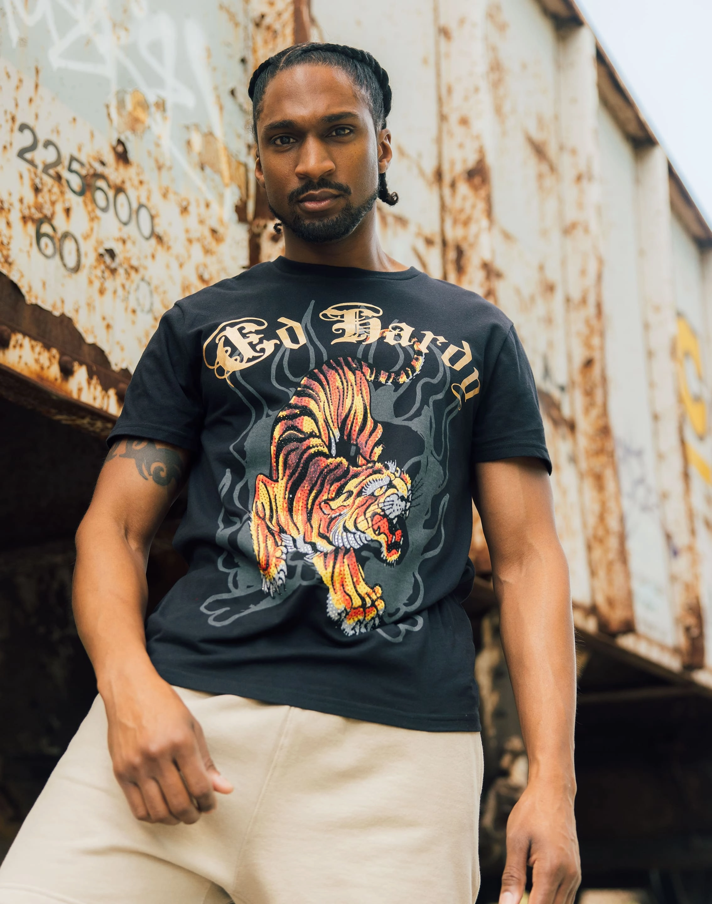 Ed Hardy Crawling Tiger Rhinestone Tee Smart casual wear Designer fashion items