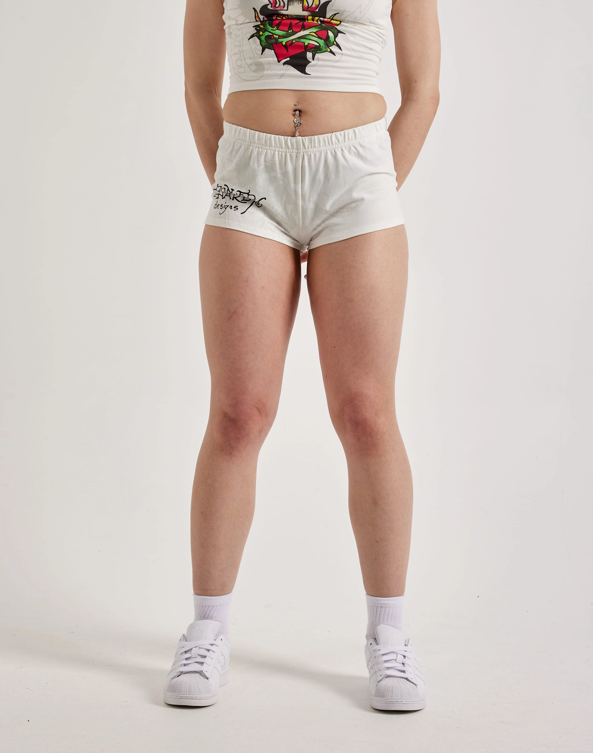 Outerwear options Ed Hardy Cross Heart Booty Shorts Fashion bloggers' picks