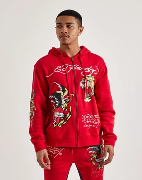 Ed Hardy Eagle Tiger Full-Zip Hoodie Spandex - incorporated fashion Upcycled fashion