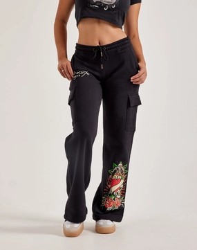 Ed Hardy Rose Skull Fleece Cargo Pants Fashion influencers' recommendations Athleisure fashion
