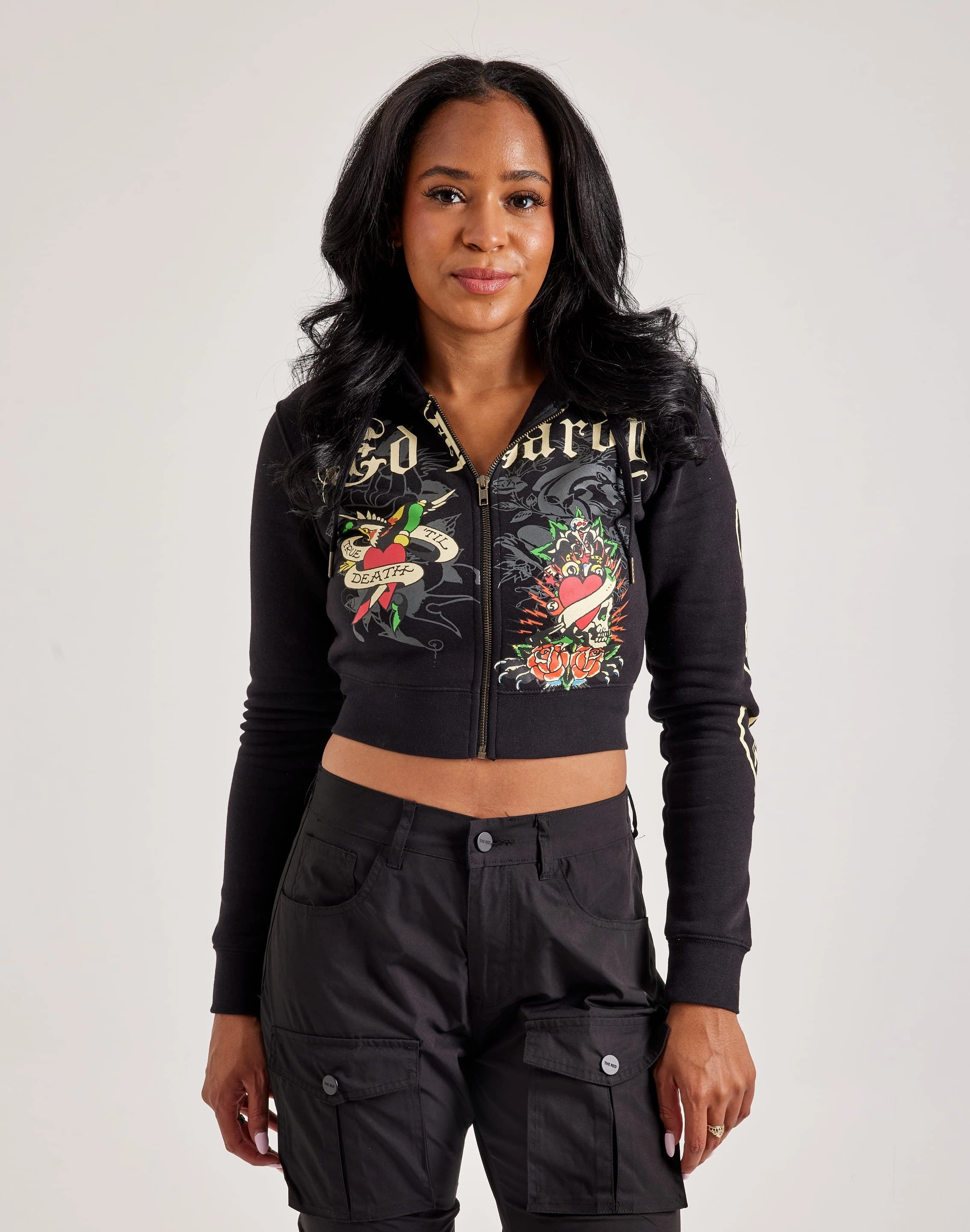 Ed Hardy Rose Skull Full-Zip Fleece Hoodie Workwear options Fashionable options