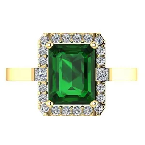 Emerald and Diamond Halo Ring 18K Yellow Gold
