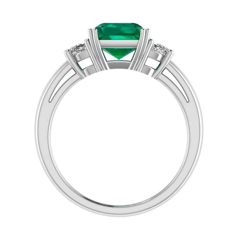 Emerald-Cut Emerald and Half Moon Diamond Ring