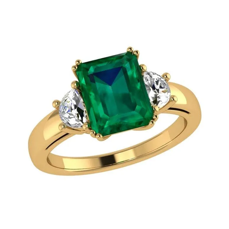 Emerald-Cut Emerald and Half Moon Diamond Ring