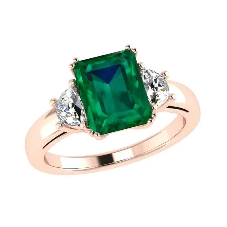 Emerald-Cut Emerald and Half Moon Diamond Ring