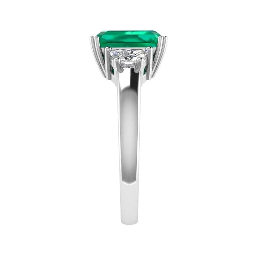 Emerald-Cut Emerald and Half Moon Diamond Ring