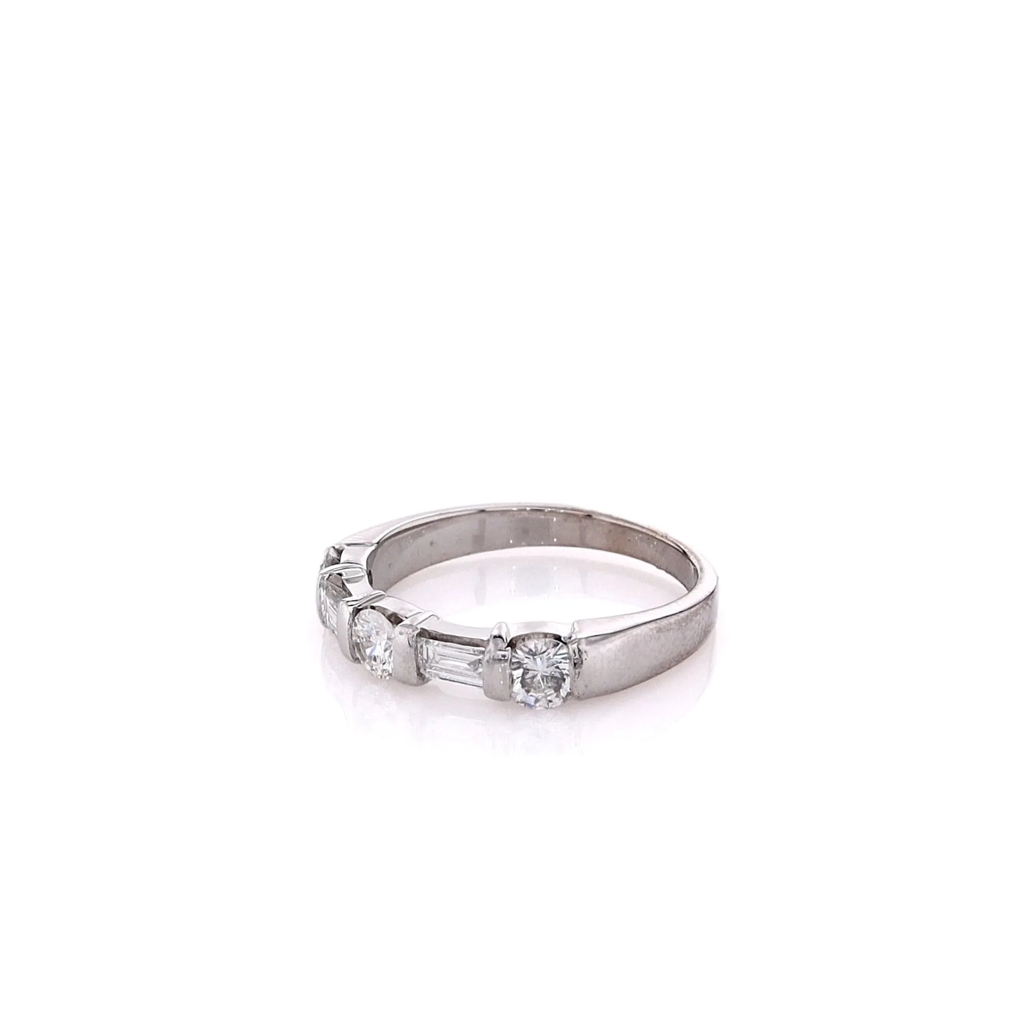 Estate 18k White Gold and Diamond Alternating Bar Set Wedding Band