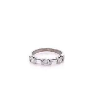 Estate 18k White Gold and Diamond Alternating Bar Set Wedding Band