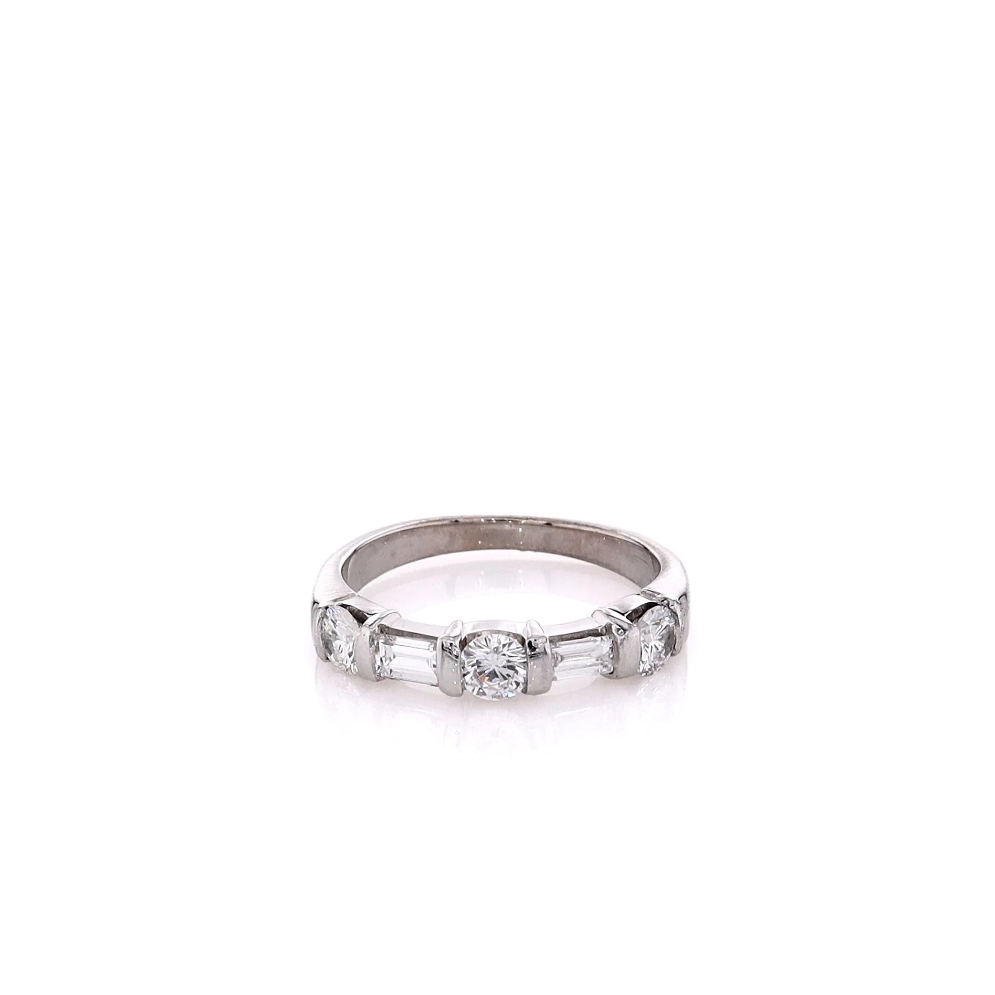 Estate 18k White Gold and Diamond Alternating Bar Set Wedding Band