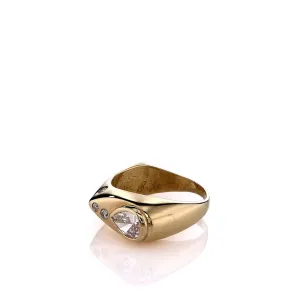 Estate 18k Yellow Gold Abstract Shank Pear Shaped Diamond Ring