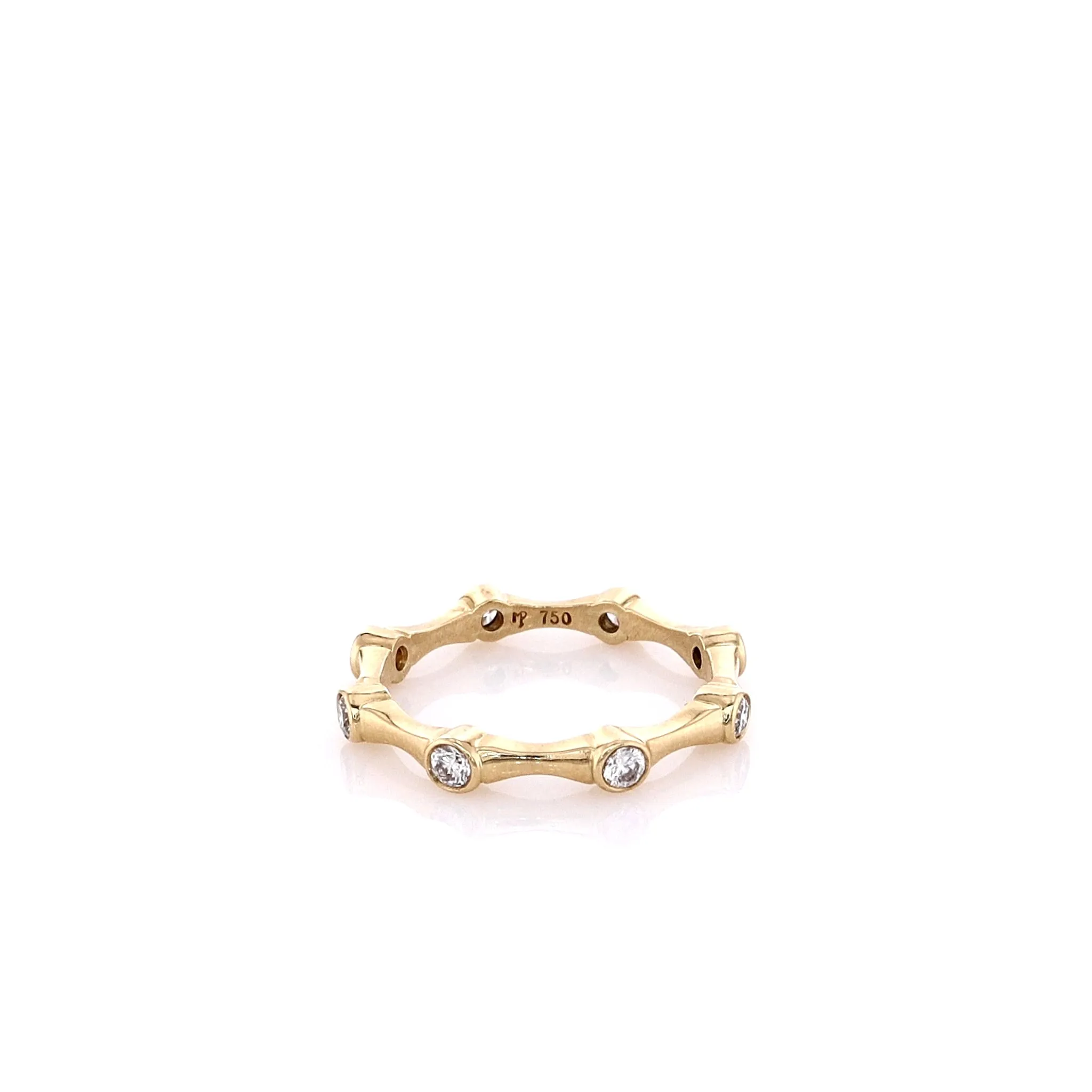 Estate Mark Patterson 18k Yellow Gold and Diamond Bamboo Stacking Design Band