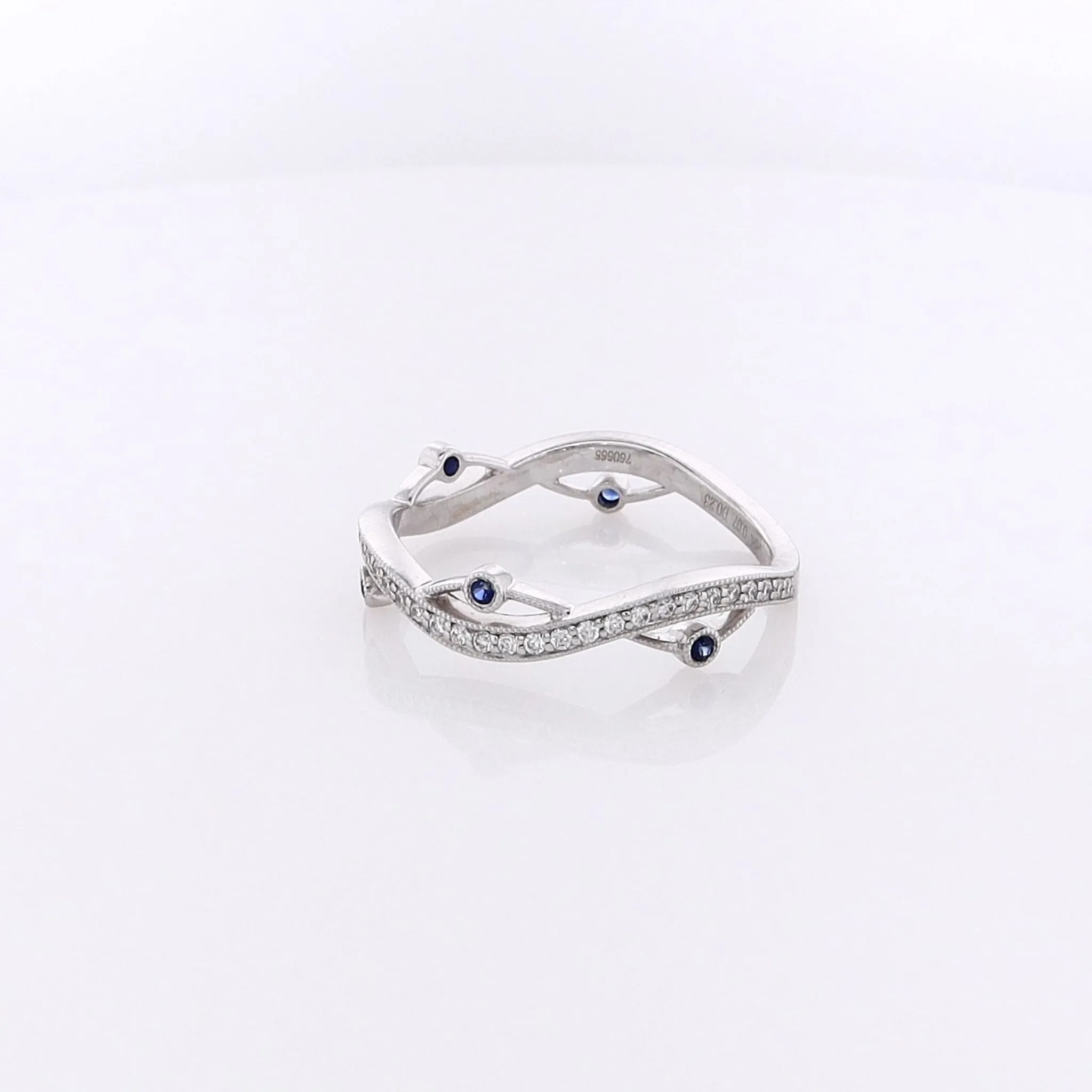 Estate Simon G 18 Karat White Gold Diamond and Sapphire Ring