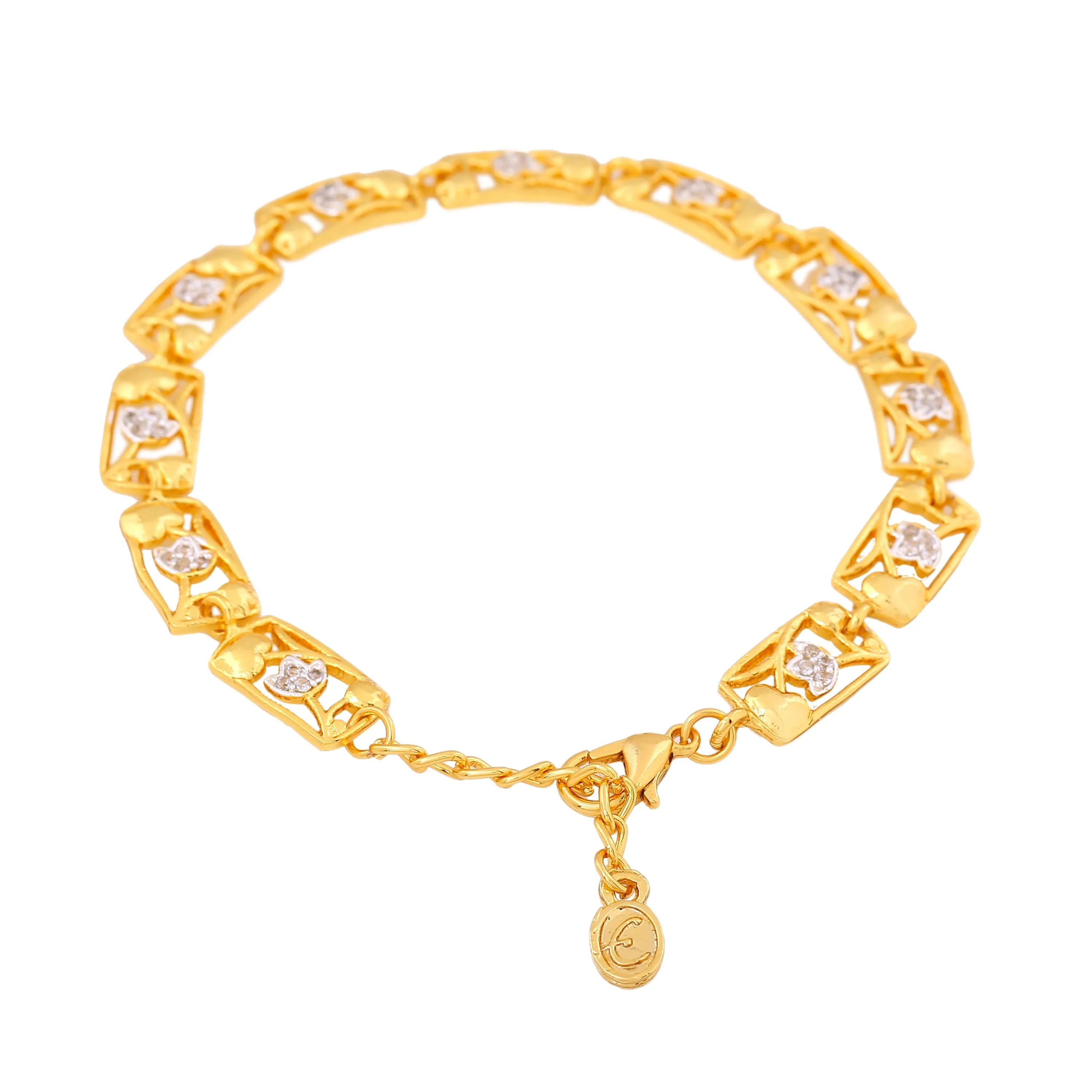 Estele Gold & Rhodium Plated Latest Trendy Sqaure Pattern Charm Bracelet with White Crystals for Women