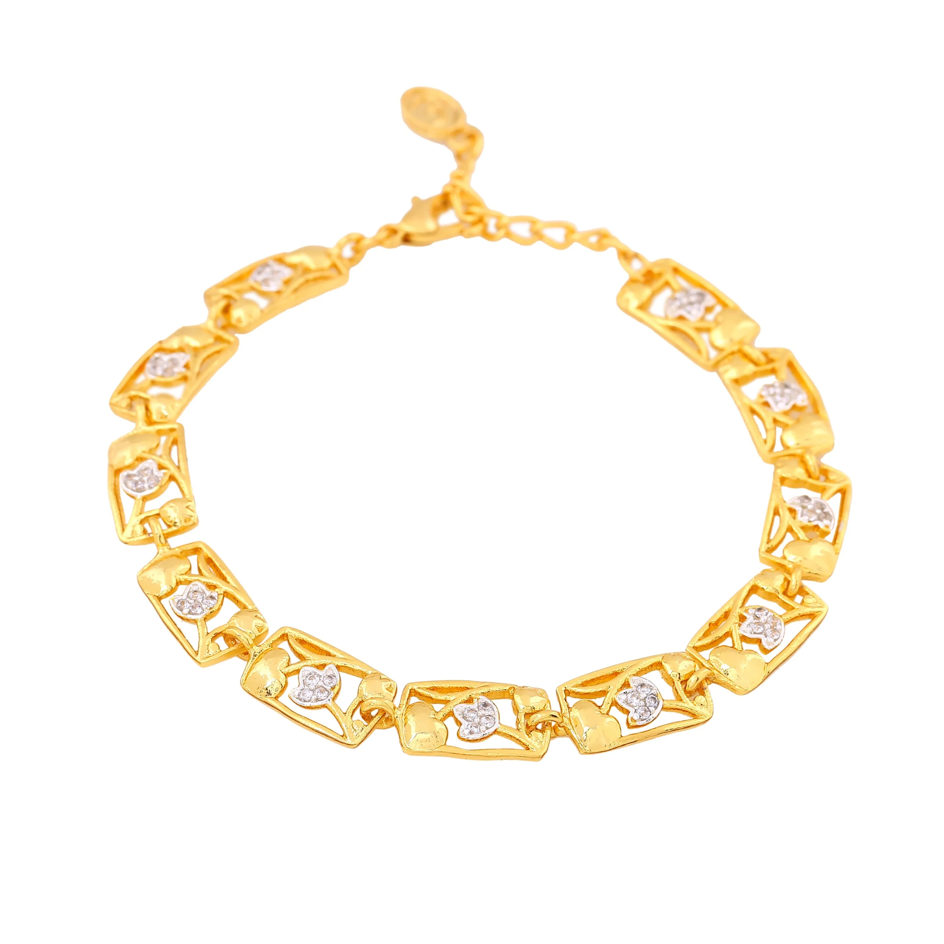 Estele Gold & Rhodium Plated Latest Trendy Sqaure Pattern Charm Bracelet with White Crystals for Women