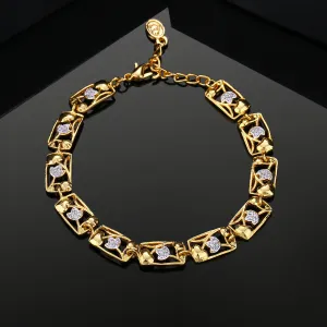 Estele Gold & Rhodium Plated Latest Trendy Sqaure Pattern Charm Bracelet with White Crystals for Women