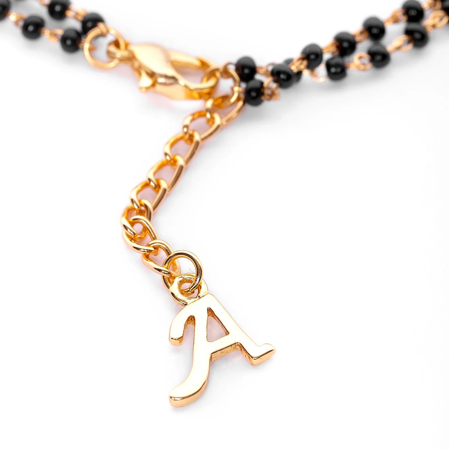 Estele Gold Plated Stylish & Trendy Lightweight "A" Initial Mangalsutra Charm Bracelet with Black Beads for Women