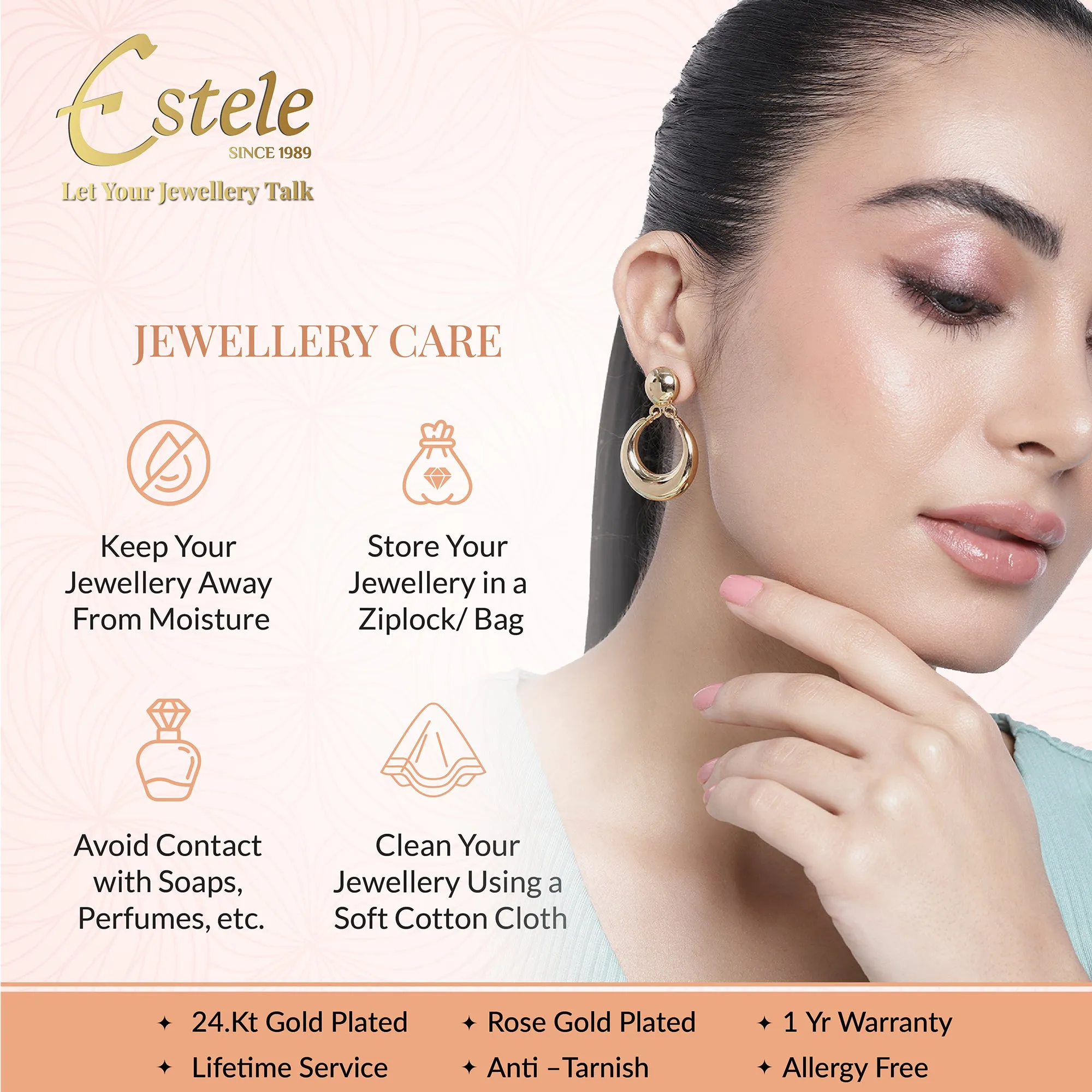 Estele Luminous Luxe: Exquisite American Diamond Bracelet with Premium Rosegold Finish for Women Ultra-Lightweight & Comfort Fit for Timeless Elegance