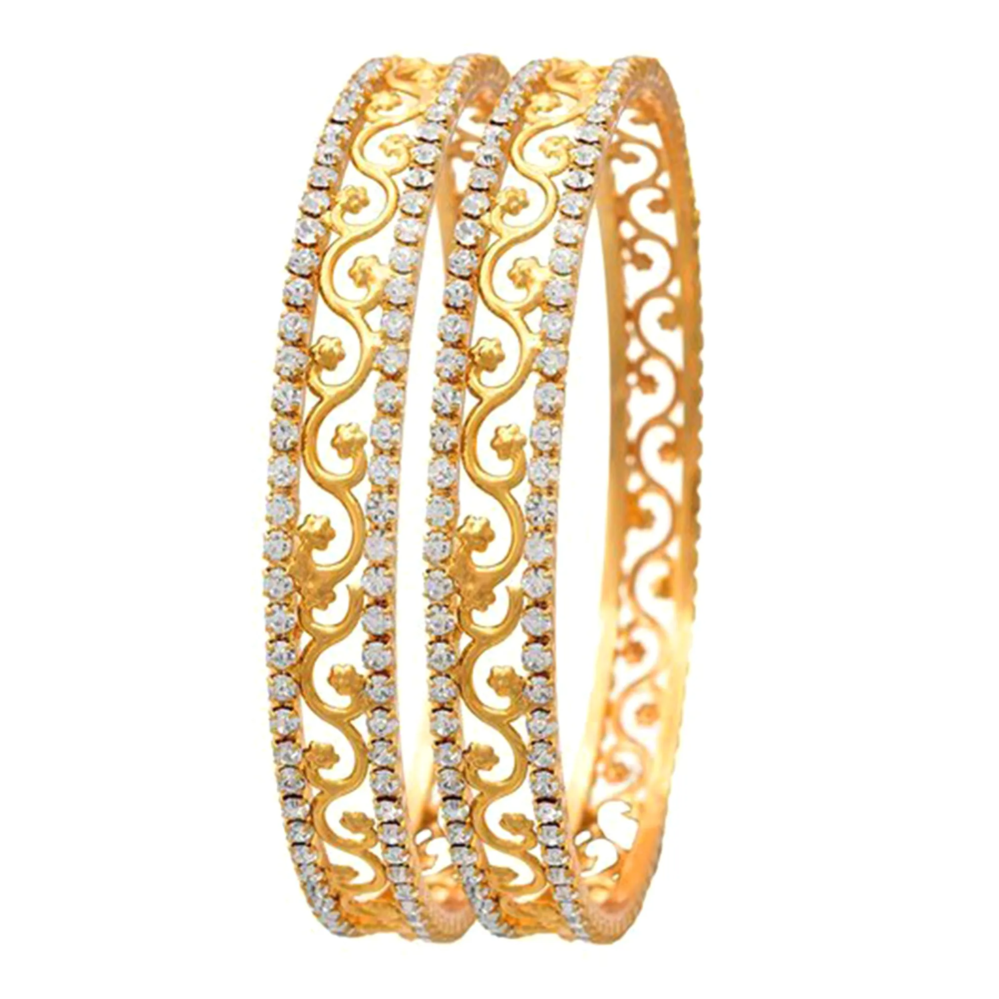 Estele Luxury Gold-Tone Bangles ?C 2.6 Size with Intricate Floral Vine Design & CZ Stone Accents ?C OSBR-VK11011-26 BANGLE