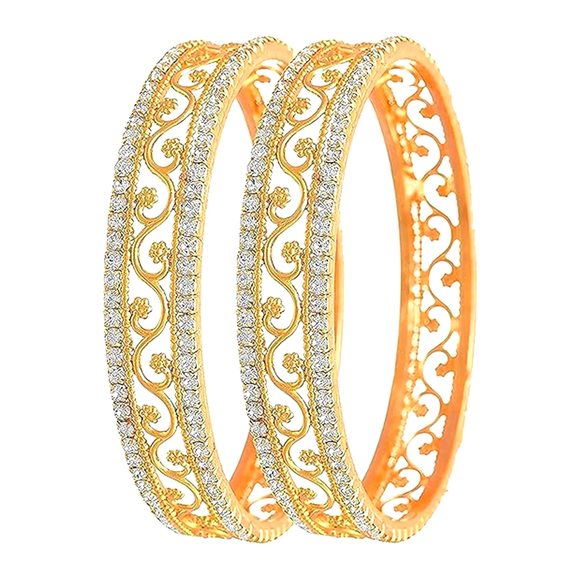 Estele Luxury Gold-Tone Bangles ?C 2.6 Size with Intricate Floral Vine Design & CZ Stone Accents ?C OSBR-VK11011-26 BANGLE