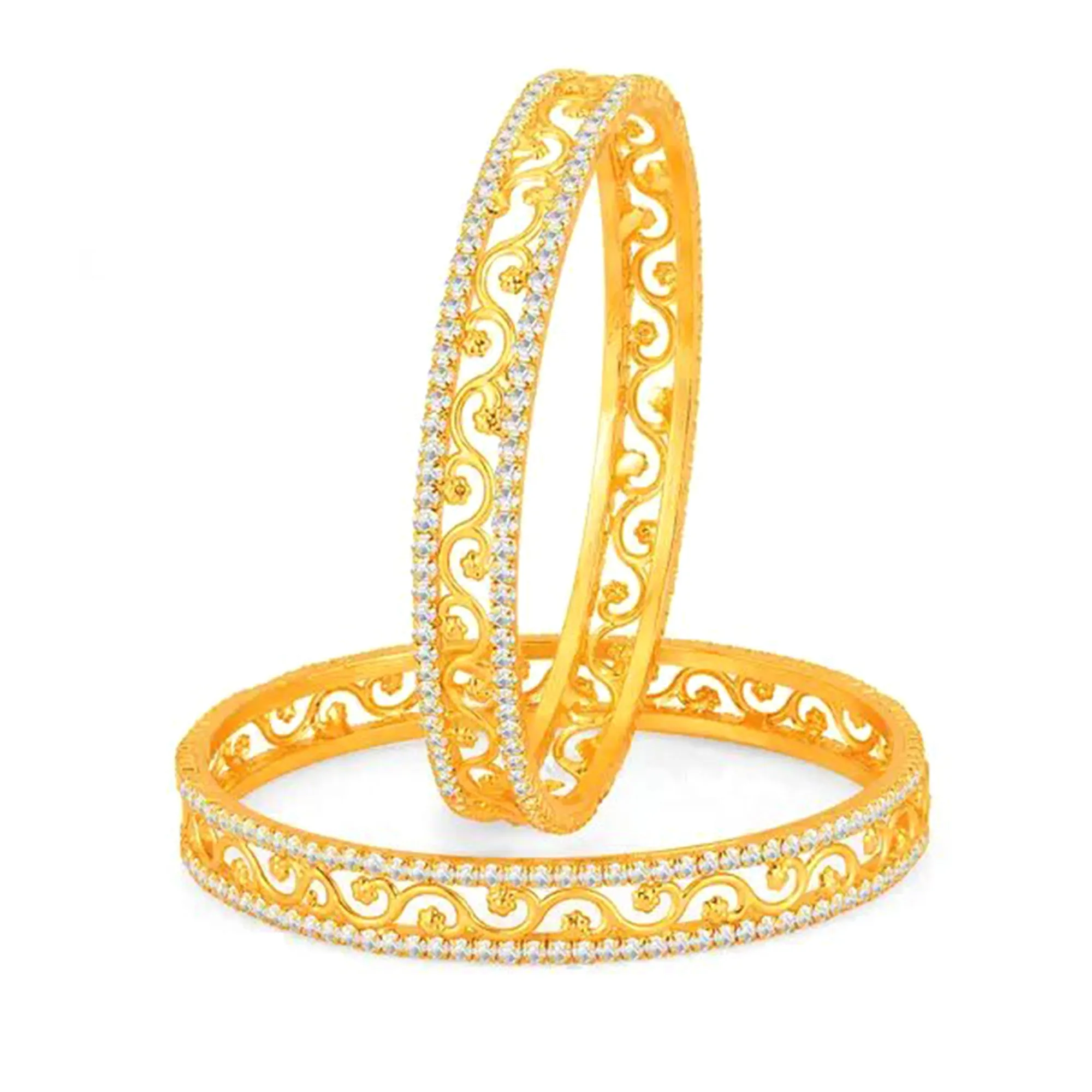 Estele Luxury Gold-Tone Bangles ?C 2.6 Size with Intricate Floral Vine Design & CZ Stone Accents ?C OSBR-VK11011-26 BANGLE