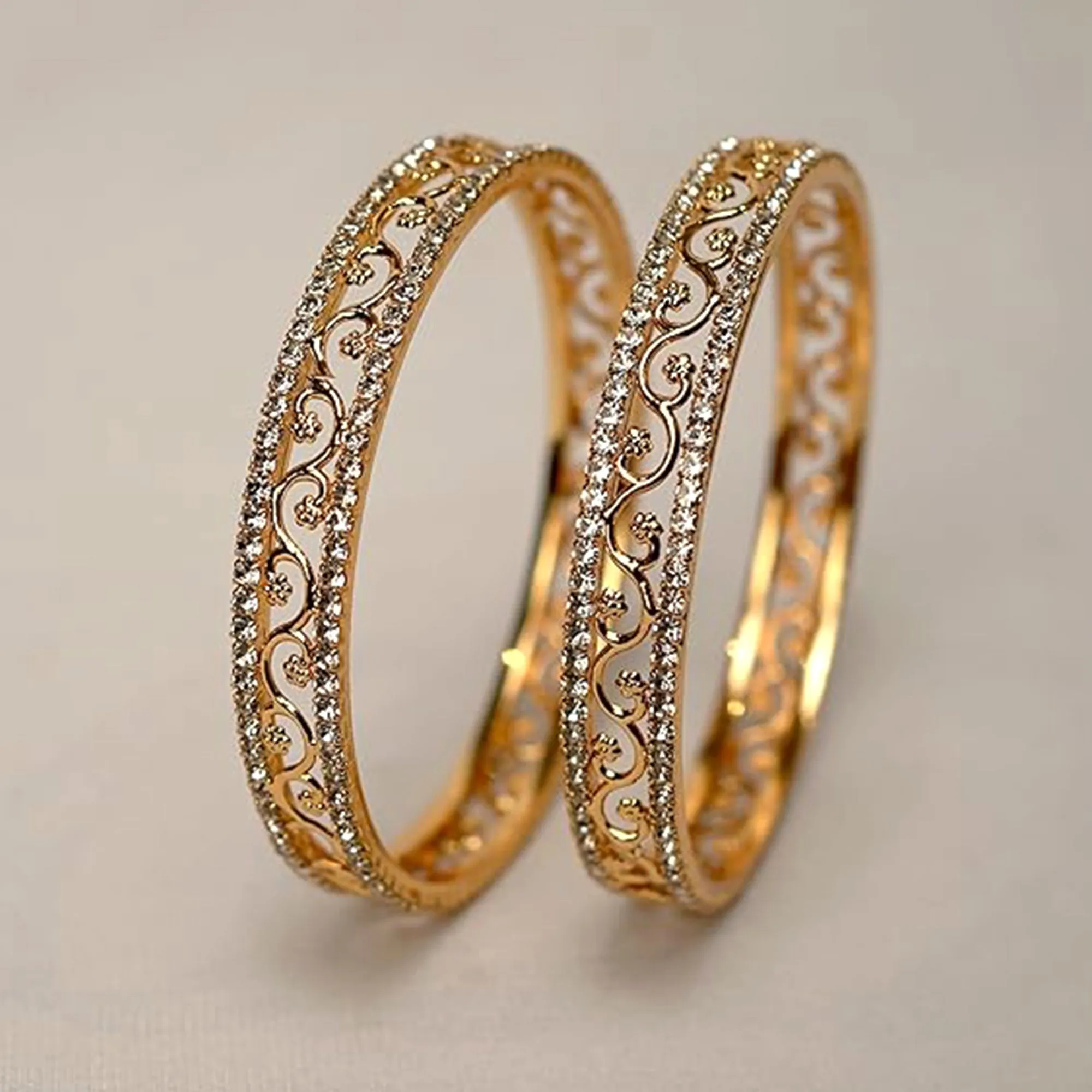 Estele Luxury Gold-Tone Bangles ?C 2.6 Size with Intricate Floral Vine Design & CZ Stone Accents ?C OSBR-VK11011-26 BANGLE